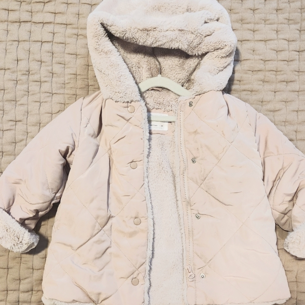 Zara kids diamond quilted coat with faux fur (blush)
